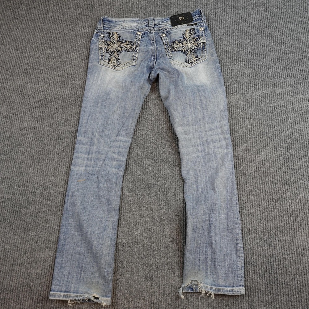 Miss Me Jeans Womens 30 Light Wash Ankle Straight Cross Rhinestone Pockets - Picture 7 of 13